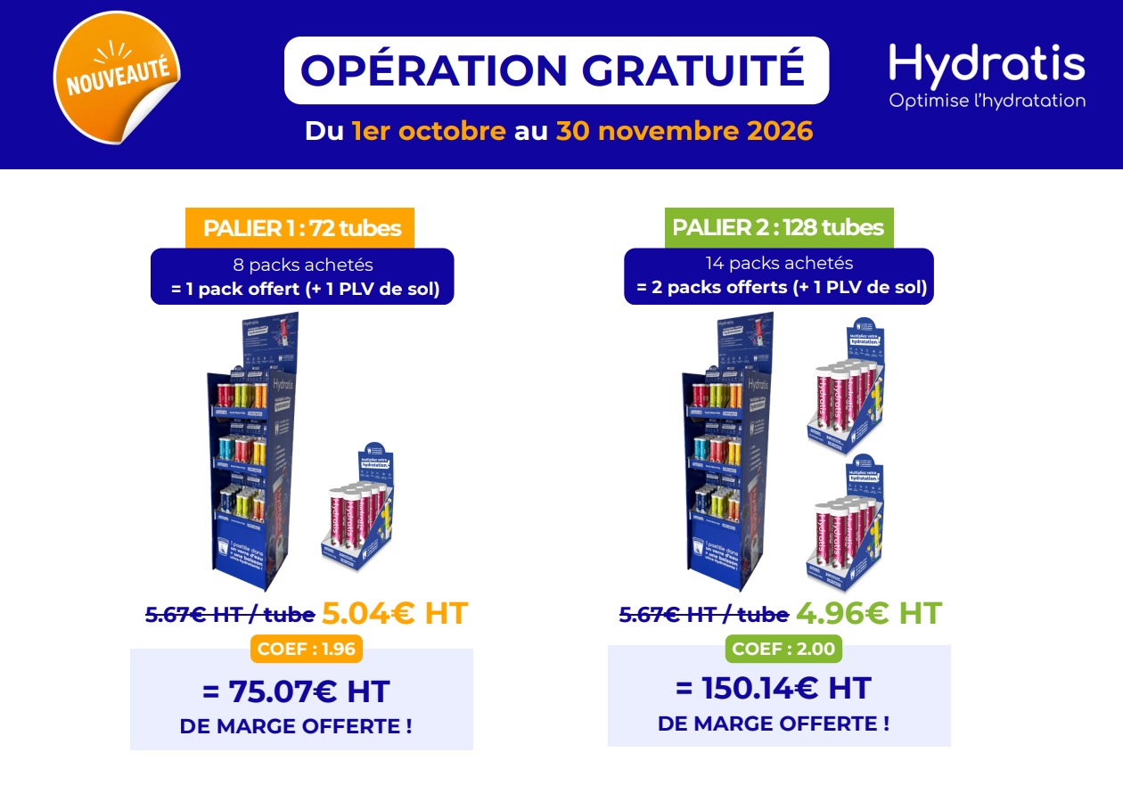 Opération gratuité Hydratis du 1er octobre au 30 novembre 2026